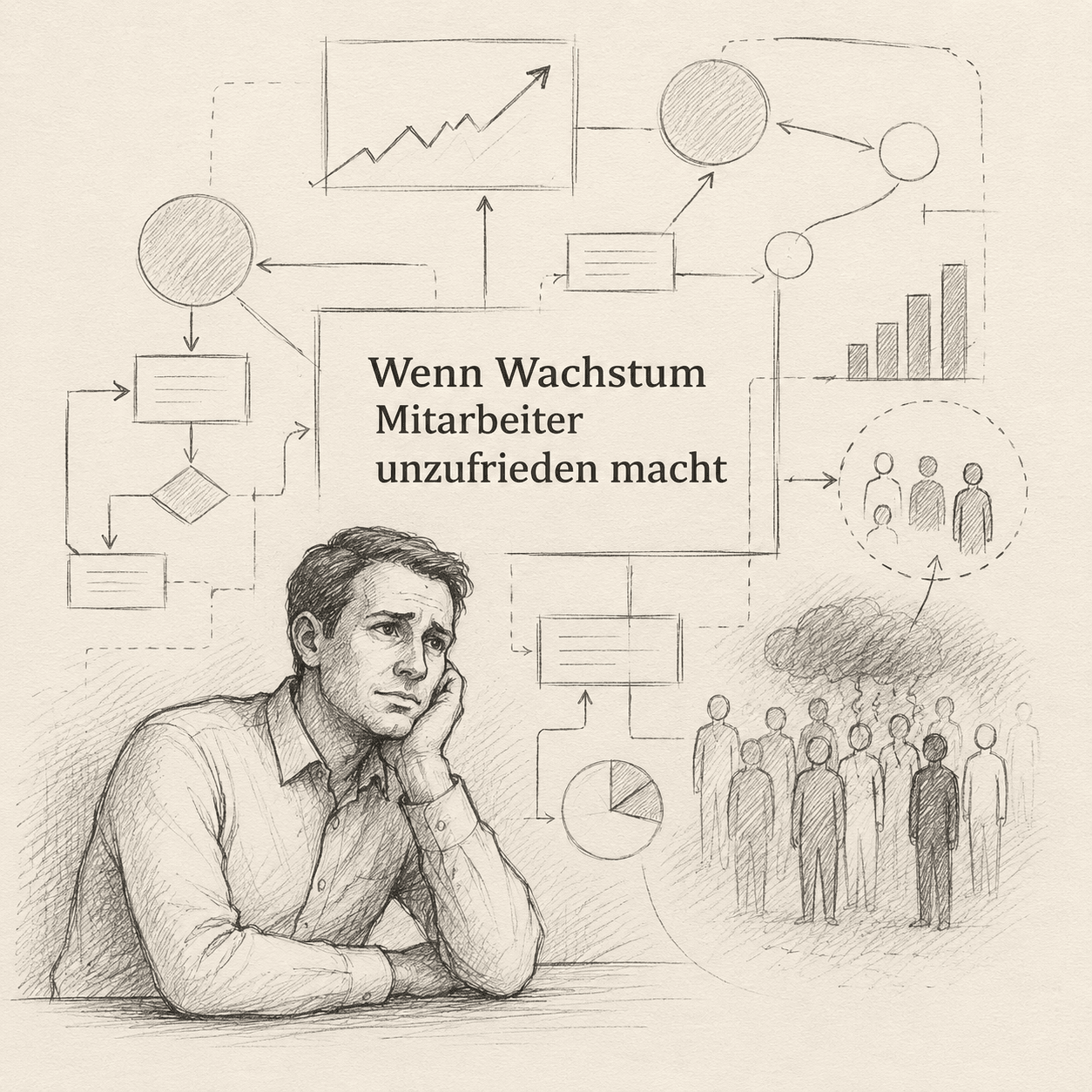 Systemische Denkskizze zum Artikel Wenn Wachstum Mitarbeiter unzufrieden macht: Warum frühe Mitarbeitende nicht immer mitwachsen