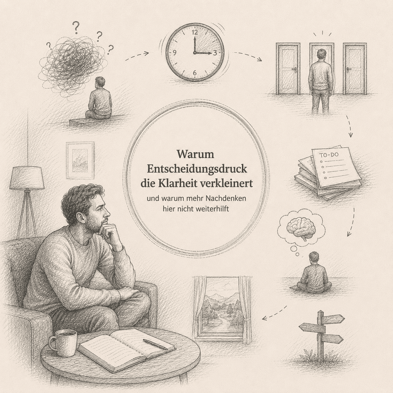 Systemische Denkskizze zum Artikel Warum Entscheidungen unter Druck so schwer werden